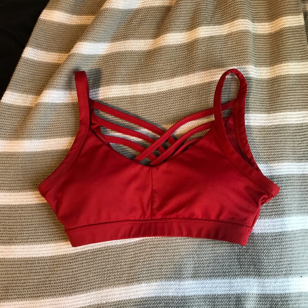 Red strappy back sports bra